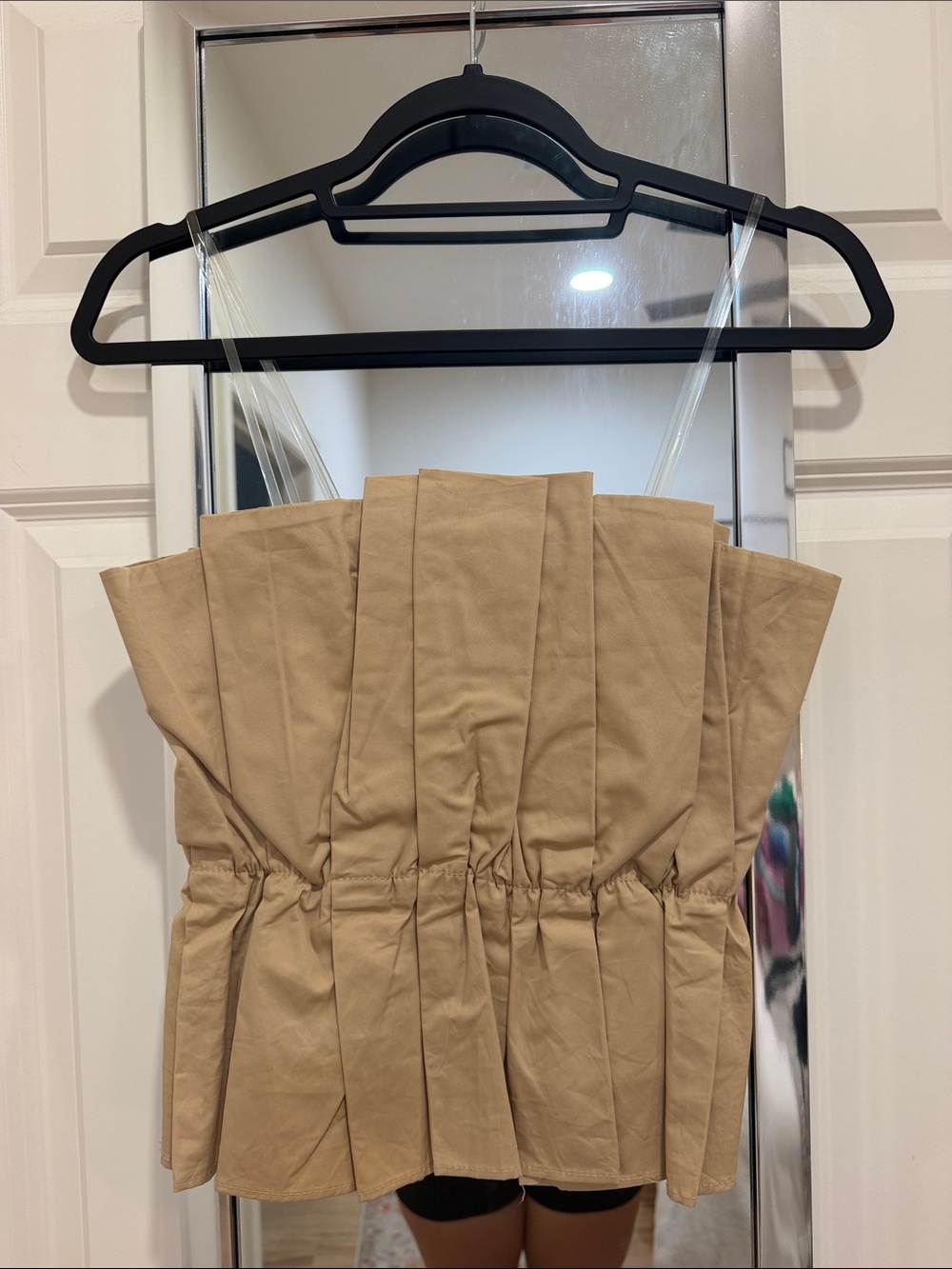 DO+BE Khaki Strapless Pleated Peplum Top